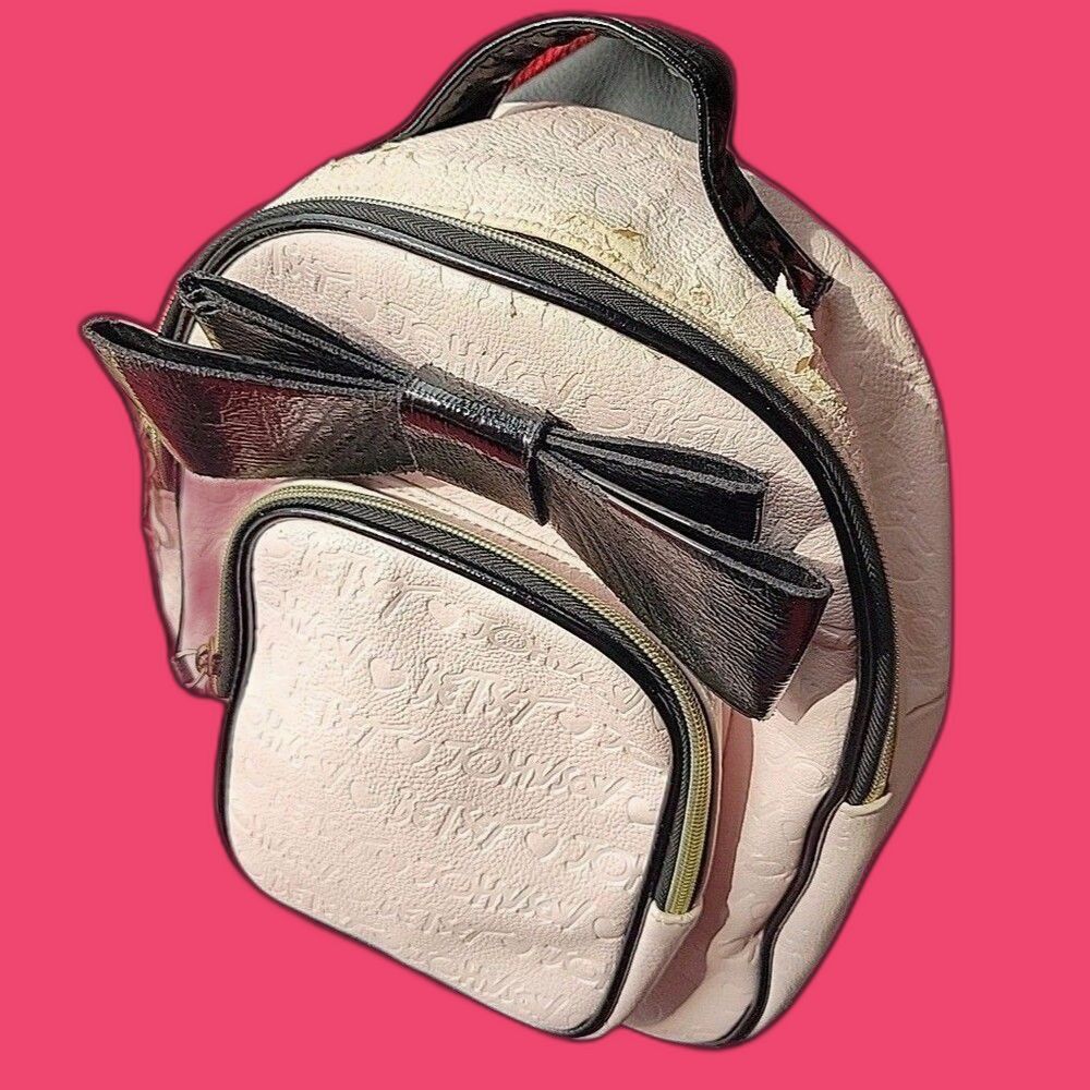Betsey Johnson Mini Backpack Handbag Pink with Black Bow
